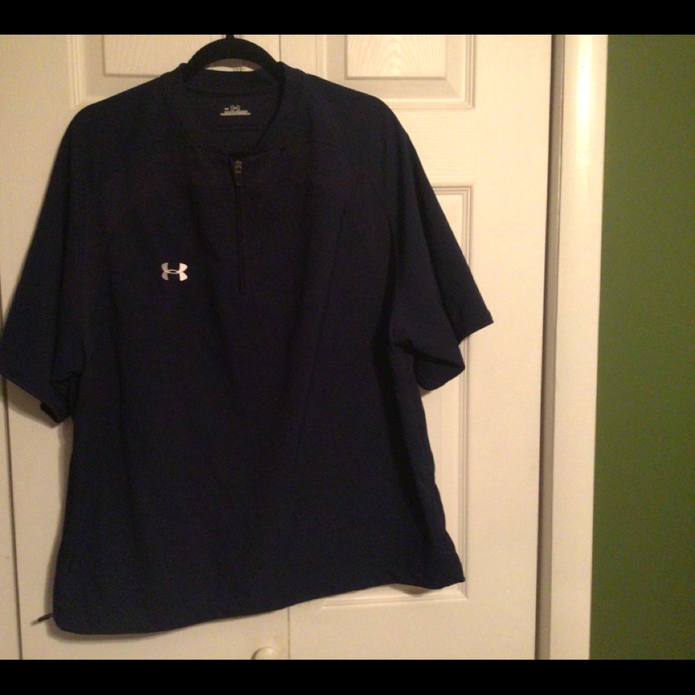 Under Armour, boys navy blue, warm up shirt, size med.